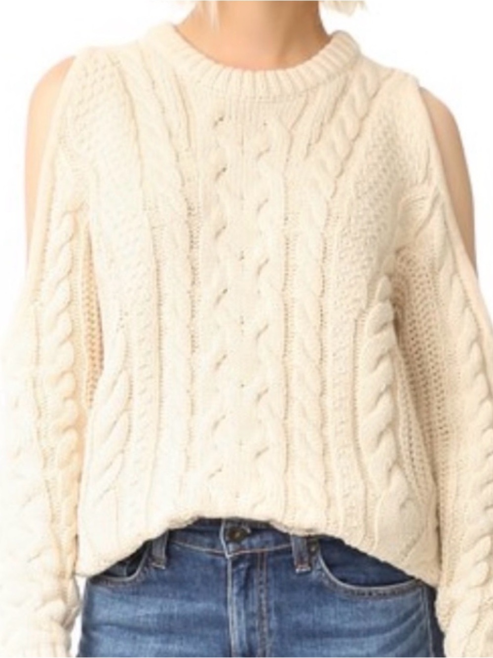 Endless Rose Cream Cable-Knit Cold-Shoulder Sweater NWOT